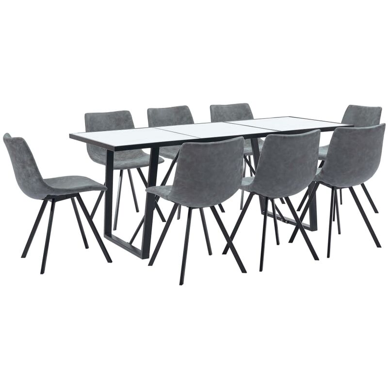 

Juego de comedor 9 piezas cuero sintético gris