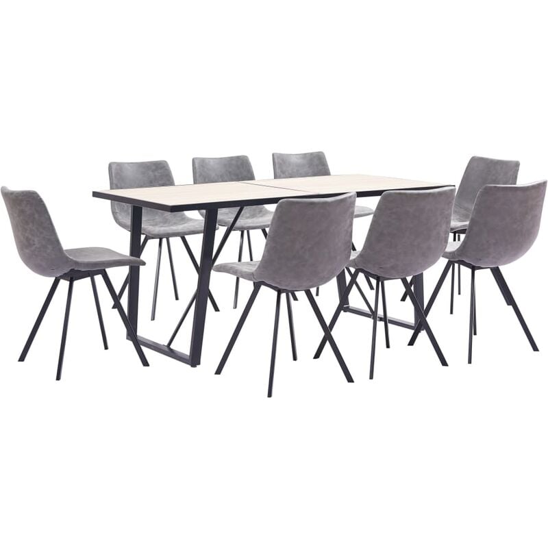 

Juego de comedor 9 piezas cuero sintético gris