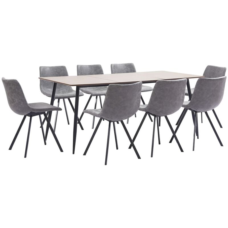 

Juego de comedor 9 piezas cuero sintético gris
