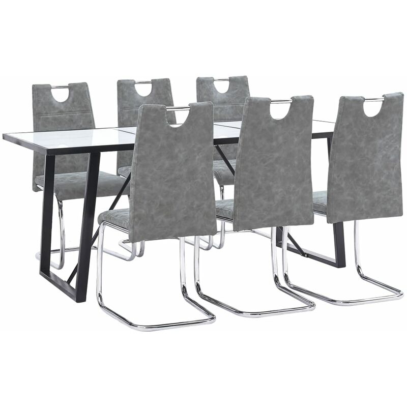 

vidaXL Juego de Comedor Cuero Sintético 7 Piezas Gris - Gris