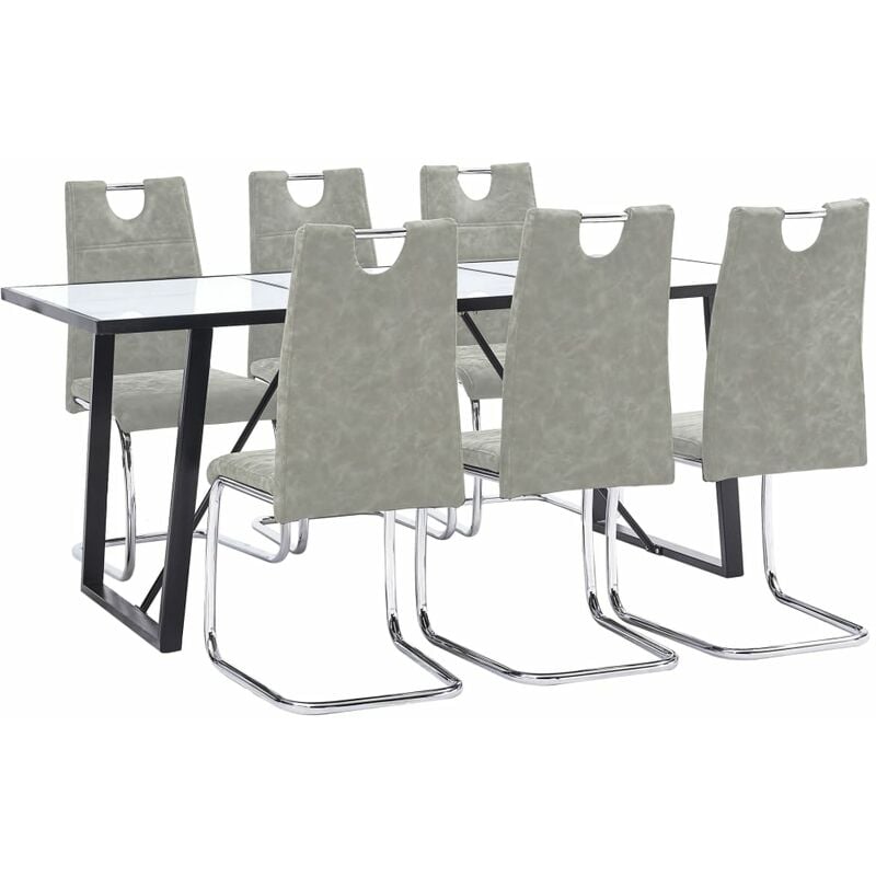 

vidaXL Juego de Comedor Cuero Sintético 7 Piezas Gris Claro - Gris
