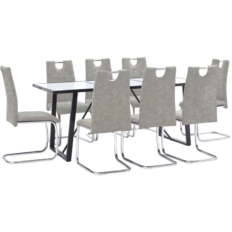 

vidaXL Juego de Comedor Cuero Sintético 9 Piezas Gris Claro - Gris