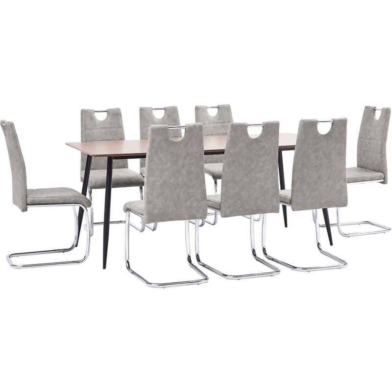 

vidaXL Juego de Comedor Cuero Sintético 9 Piezas Gris Claro - Gris