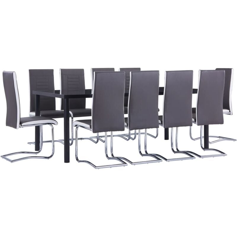 

vidaXL Juego de Comedor Cuero Sintético 11 Piezas Gris - Gris