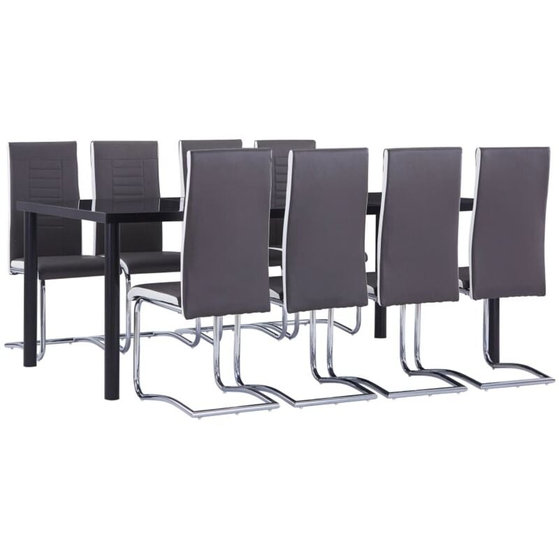 

vidaXL Juego de Comedor Cuero Sintético 9 Piezas Gris - Gris