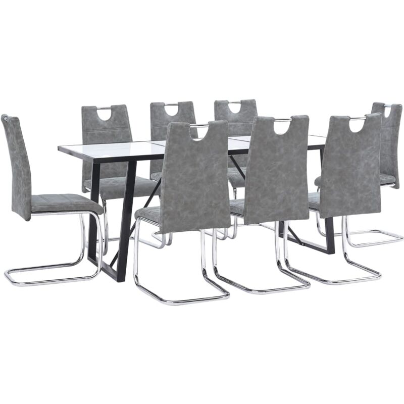 

vidaXL Juego de Comedor Cuero Sintético 9 Piezas Gris - Gris