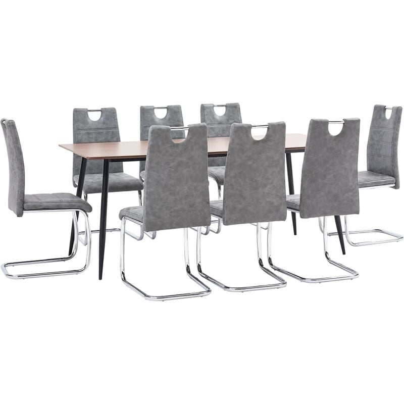 

vidaXL Juego de Comedor Cuero Sintético 9 Piezas Gris - Gris