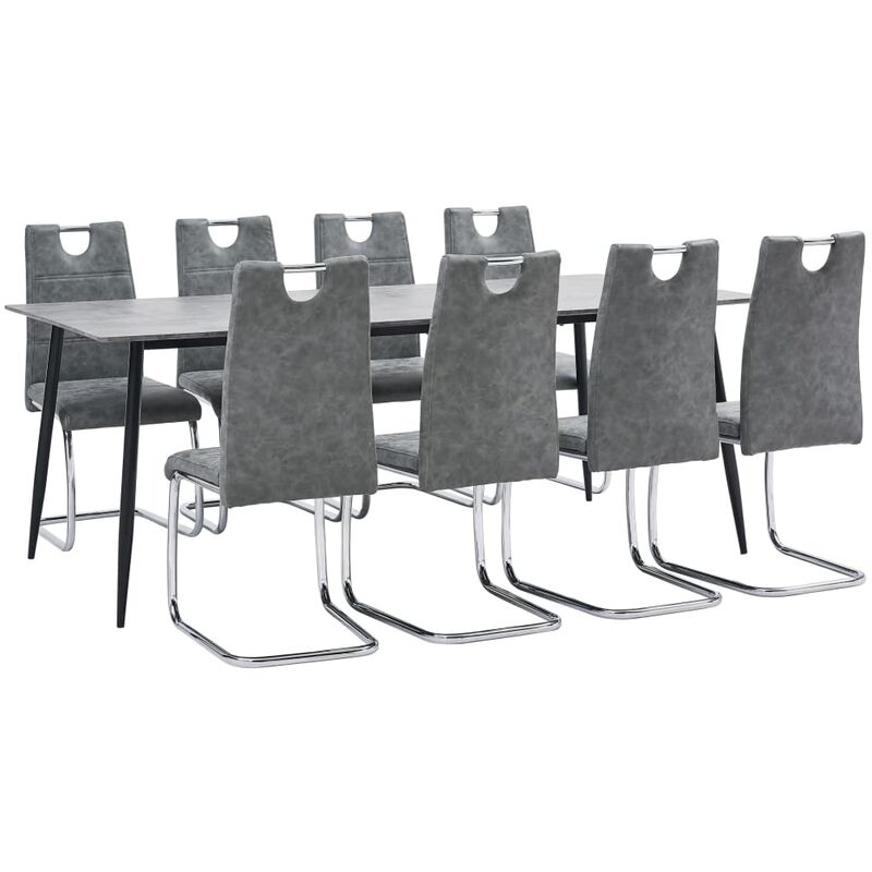 

vidaXL Juego de Comedor Cuero Sintético 9 Piezas Gris - Gris