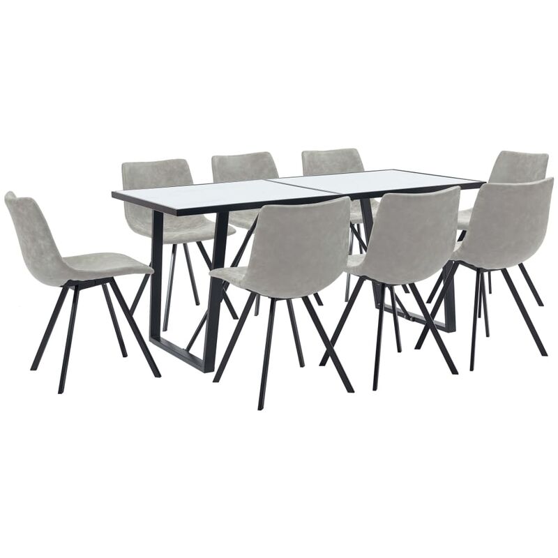 

Juego de comedor 9 piezas cuero sintético gris claro