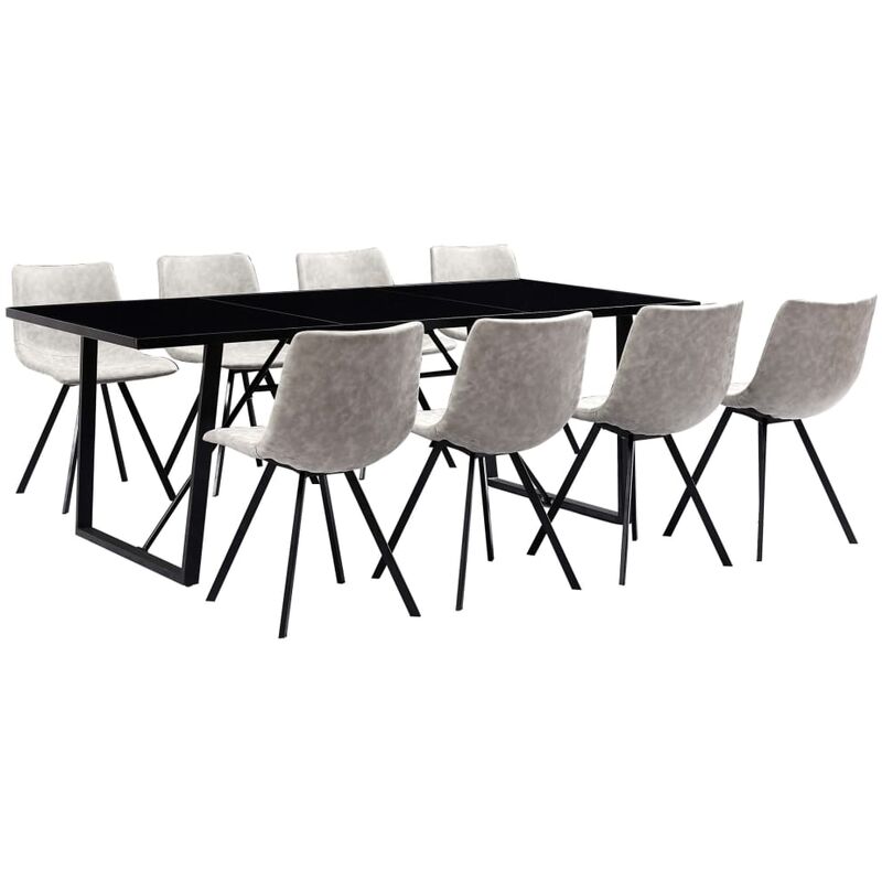 

Juego de comedor 9 piezas cuero sintético gris claro