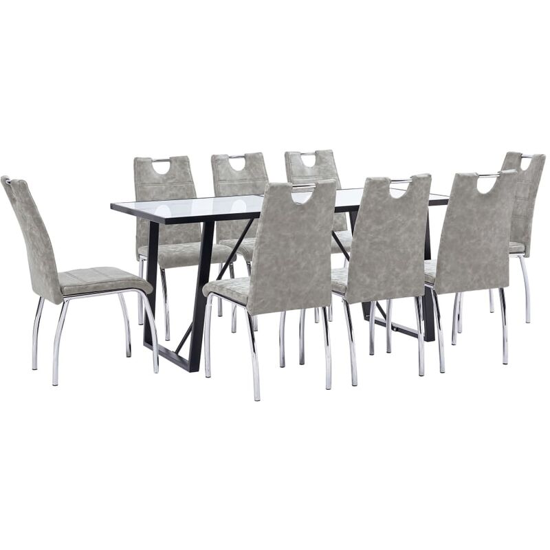 

Juego de comedor 9 piezas cuero sintético gris claro