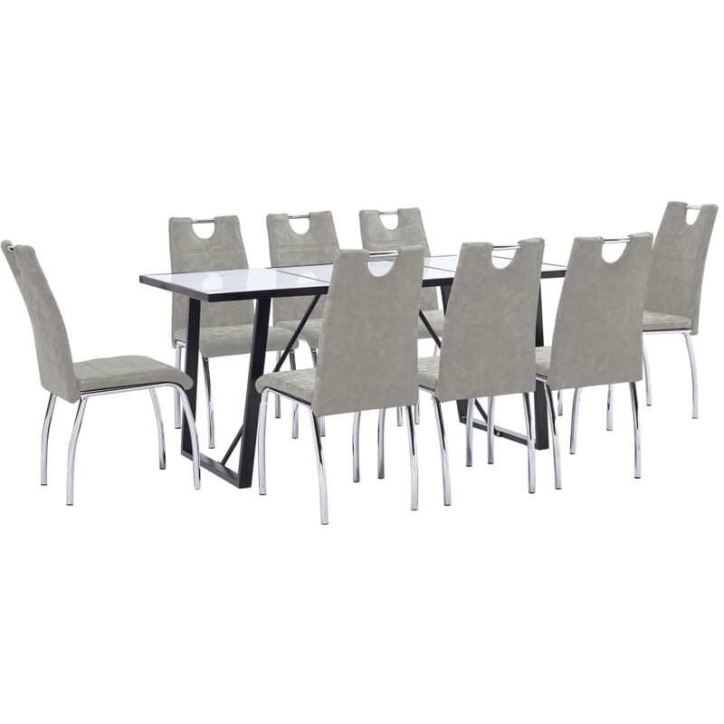 

Juego de comedor 9 piezas cuero sintético gris claro