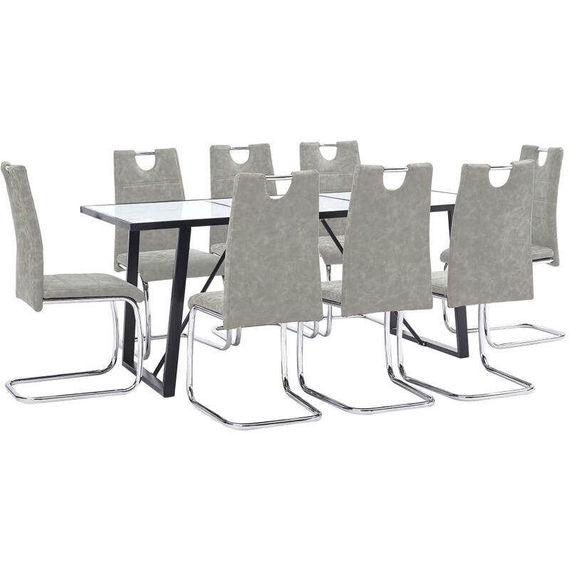 

Juego de comedor 9 piezas cuero sintético gris claro
