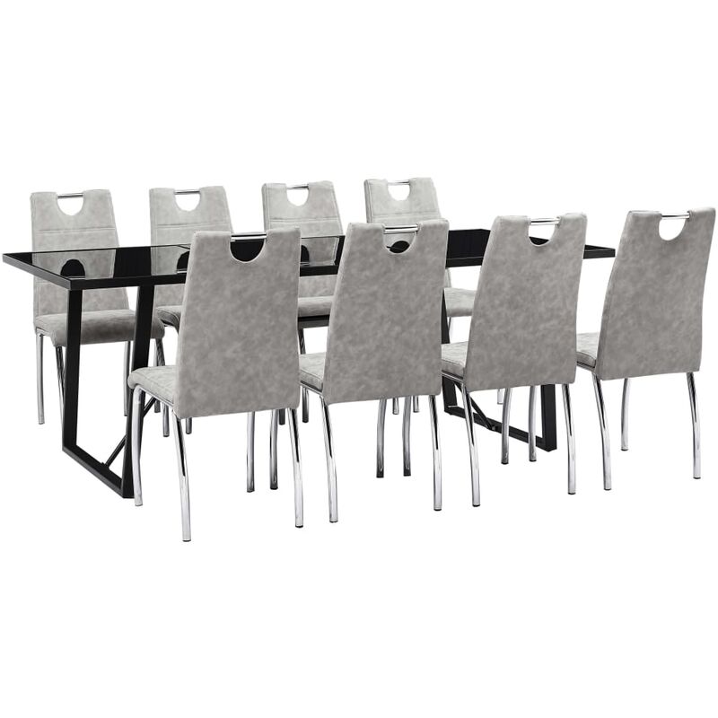 

Juego de comedor 9 piezas cuero sintético gris claro