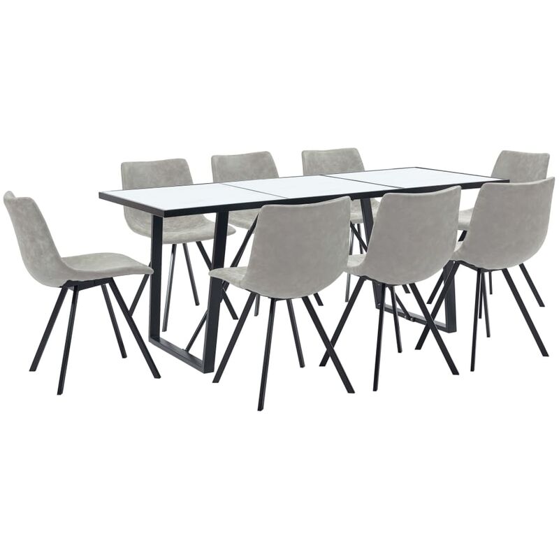 

Juego de comedor 9 piezas cuero sintético gris claro