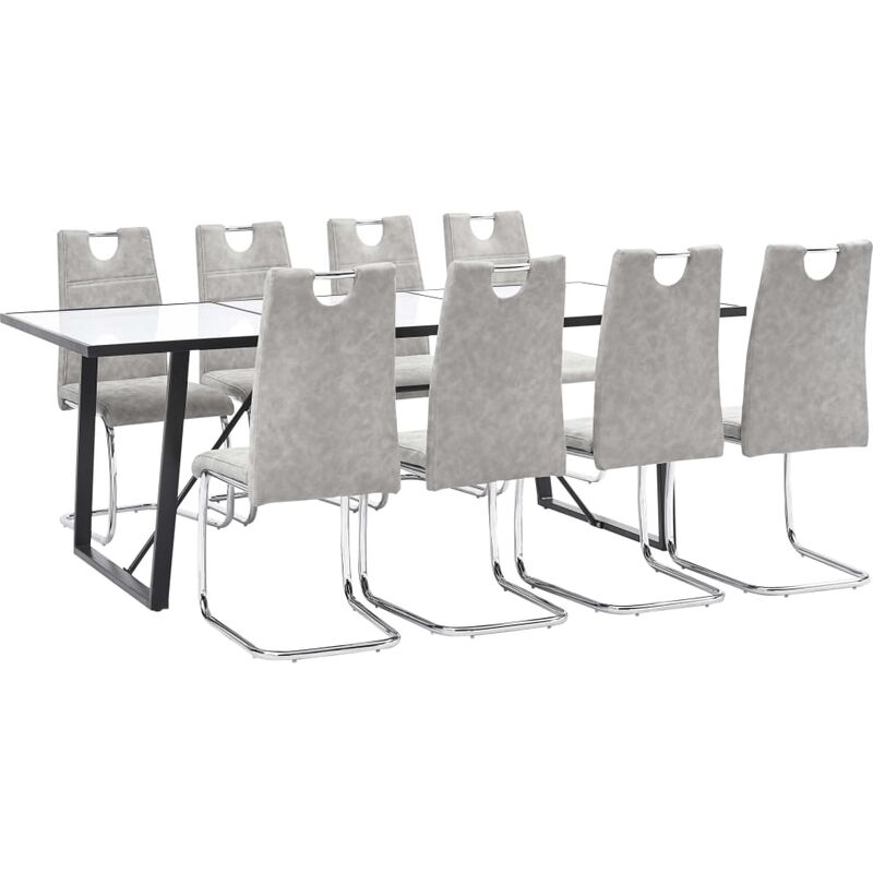 

Juego de comedor 9 piezas cuero sintético gris claro