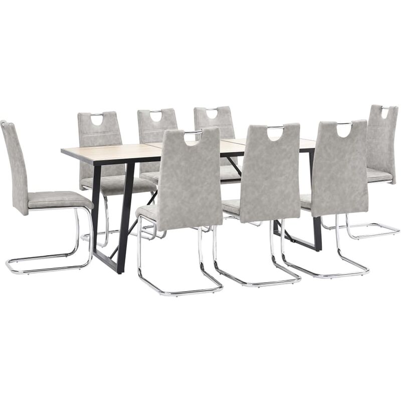 

Juego de comedor 9 piezas cuero sintético gris claro