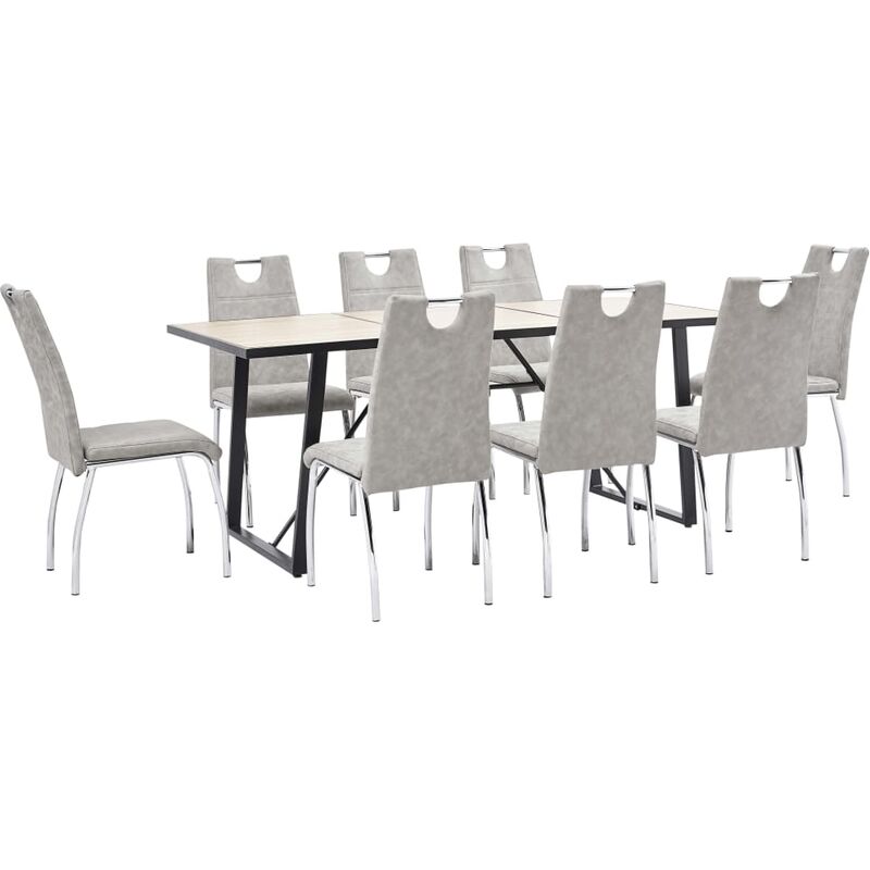

Juego de comedor 9 piezas cuero sintético gris claro