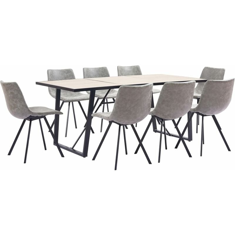 

Juego de comedor 9 piezas cuero sintético gris claro