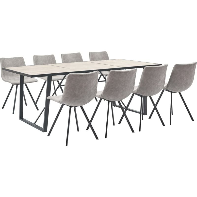 

Juego de comedor 9 piezas cuero sintético gris claro