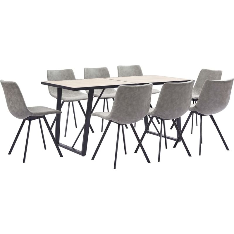 

Juego de comedor 9 piezas cuero sintético gris claro