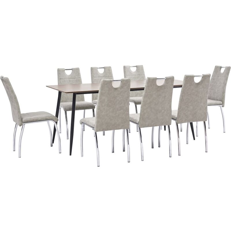 

Juego de comedor 9 piezas cuero sintético gris claro