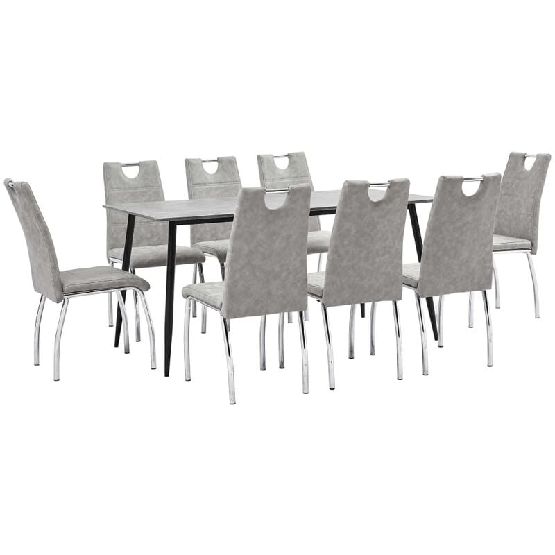 

Juego de comedor 9 piezas cuero sintético gris claro