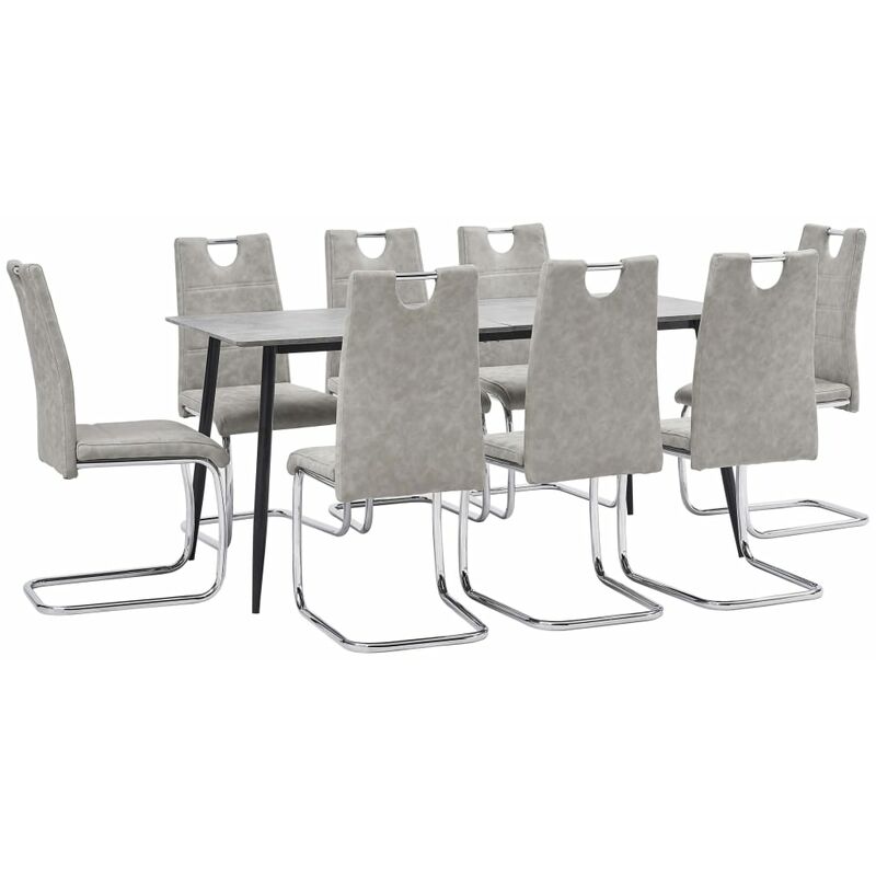 

Juego de comedor 9 piezas cuero sintético gris claro
