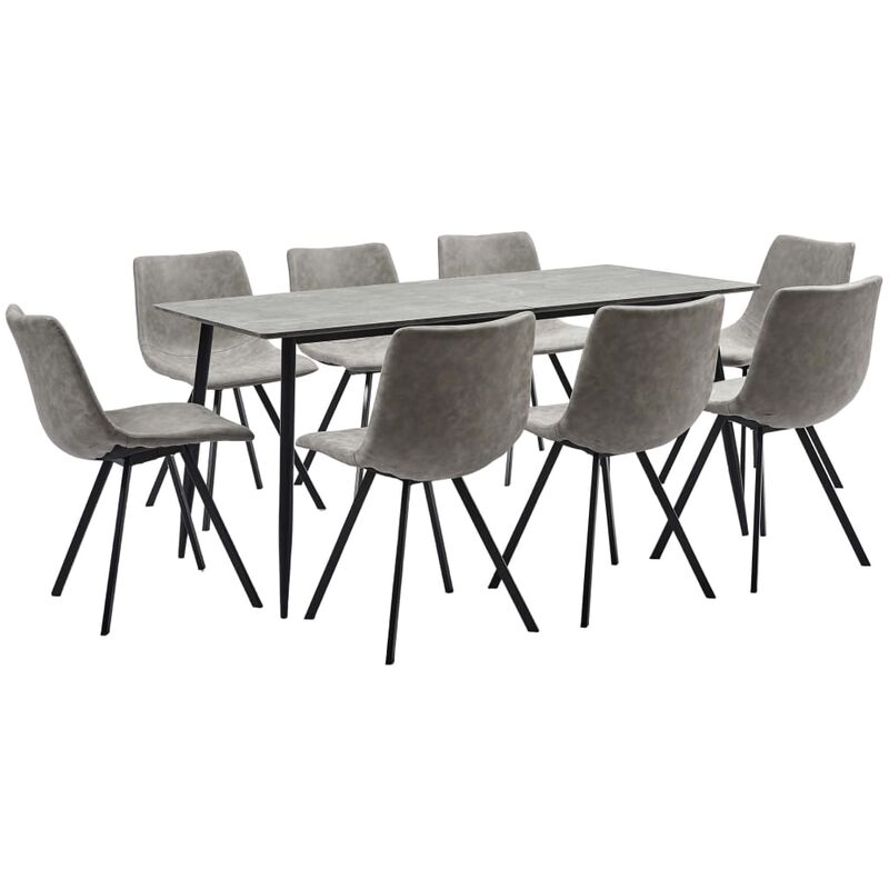 

Juego de comedor 9 piezas cuero sintético gris claro