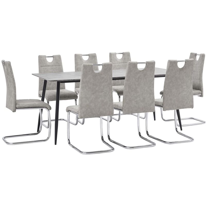 

Juego de comedor 9 piezas cuero sintético gris claro