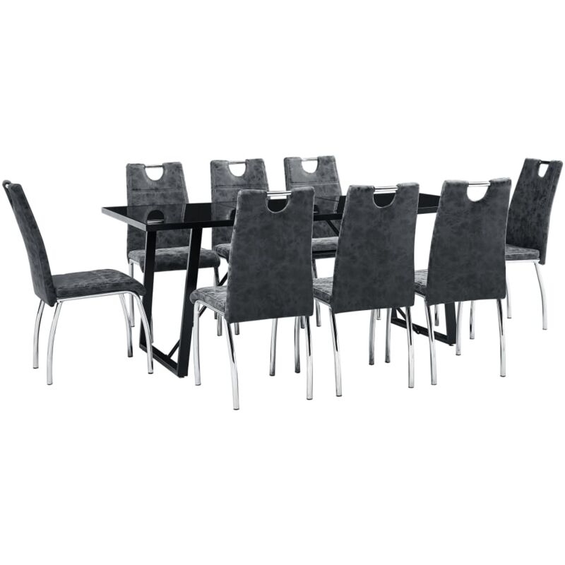 

vidaXL Juego de Comedor Cuero Sintético 9 Piezas Negro - Negro