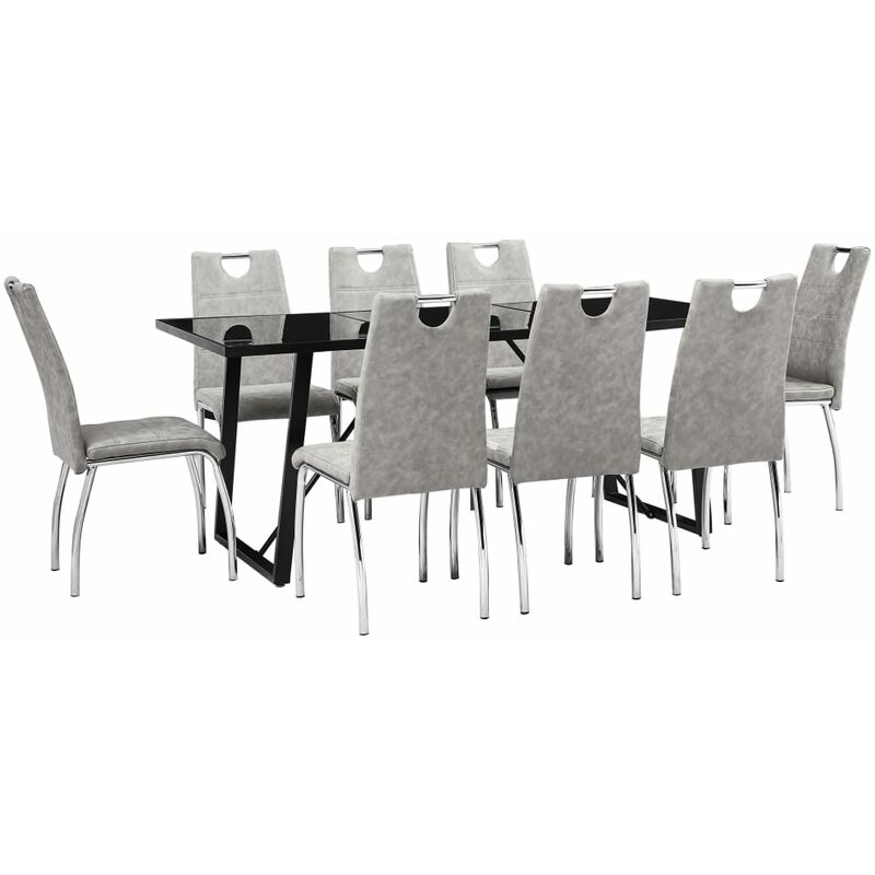 

vidaXL Juego de Comedor Cuero Sintético 9 Piezas Gris Claro - Gris