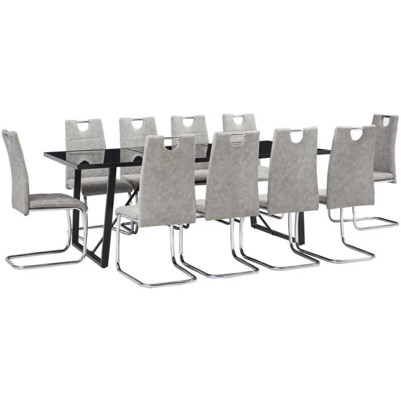 

vidaXL Juego de Comedor Cuero Sintético 11 Piezas Gris Claro - Gris
