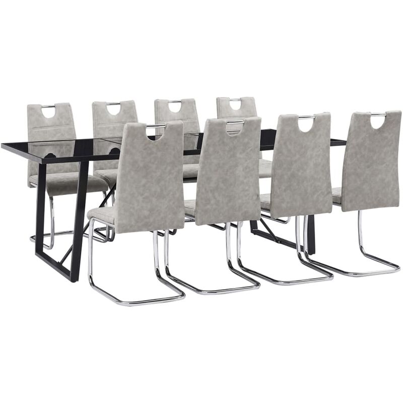 

vidaXL Juego de Comedor Cuero Sintético 9 Piezas Gris Claro - Gris