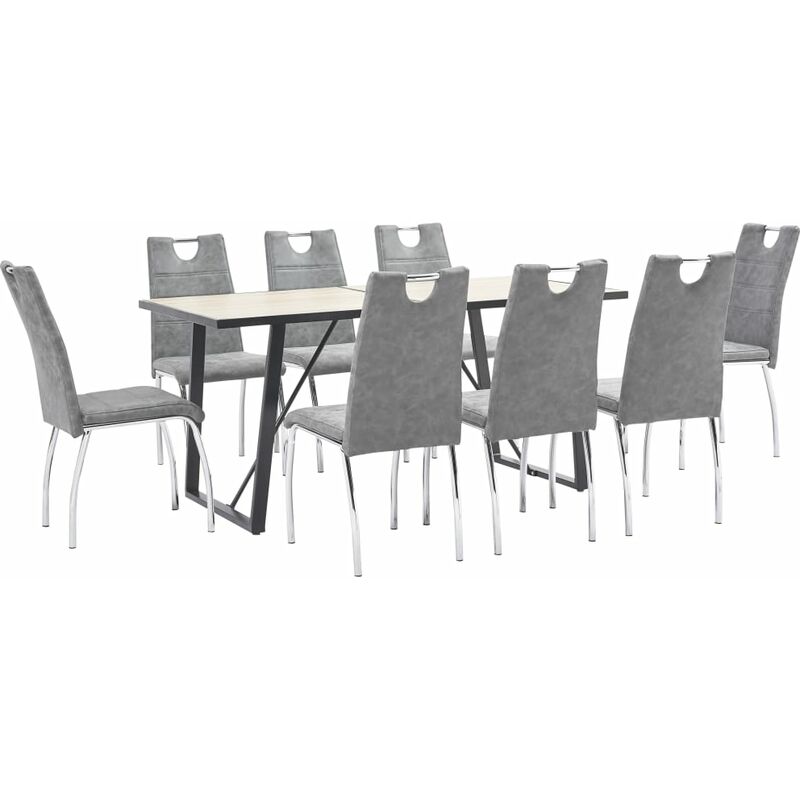 

vidaXL Juego de Comedor Cuero Sintético 9 Piezas Gris - Gris