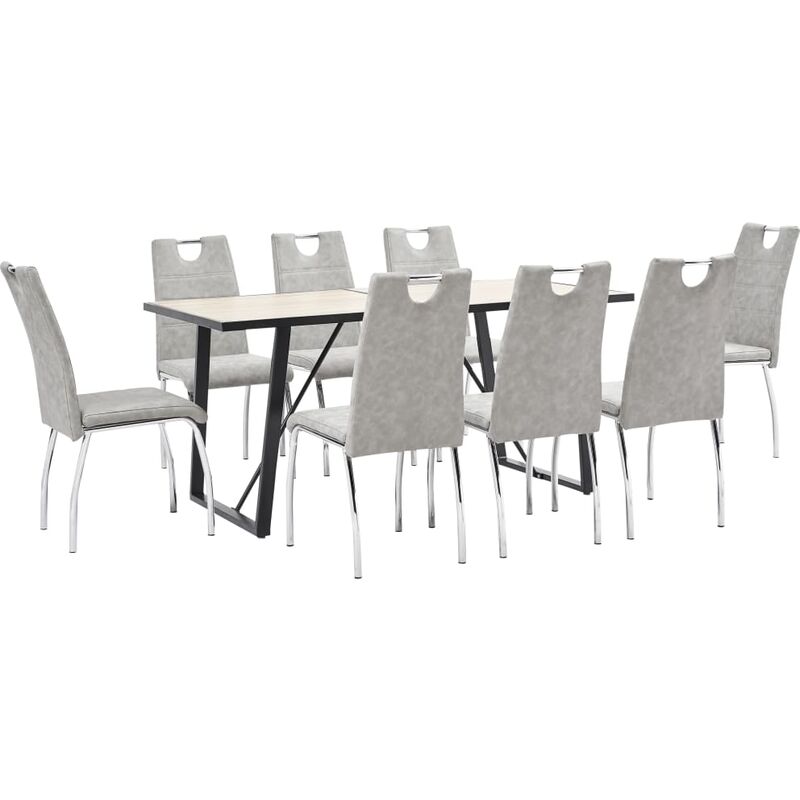 

vidaXL Juego de Comedor Cuero Sintético 9 Piezas Gris Claro - Gris