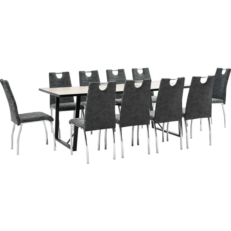 

vidaXL Juego de Comedor Cuero Sintético 11 Piezas Negro - Negro
