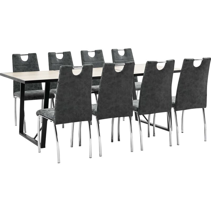 

vidaXL Juego de Comedor Cuero Sintético 9 Piezas Negro - Negro