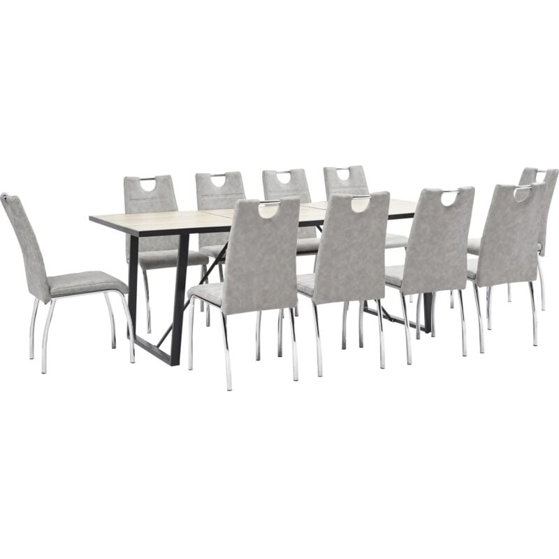

vidaXL Juego de Comedor Cuero Sintético 11 Piezas Gris Claro - Gris