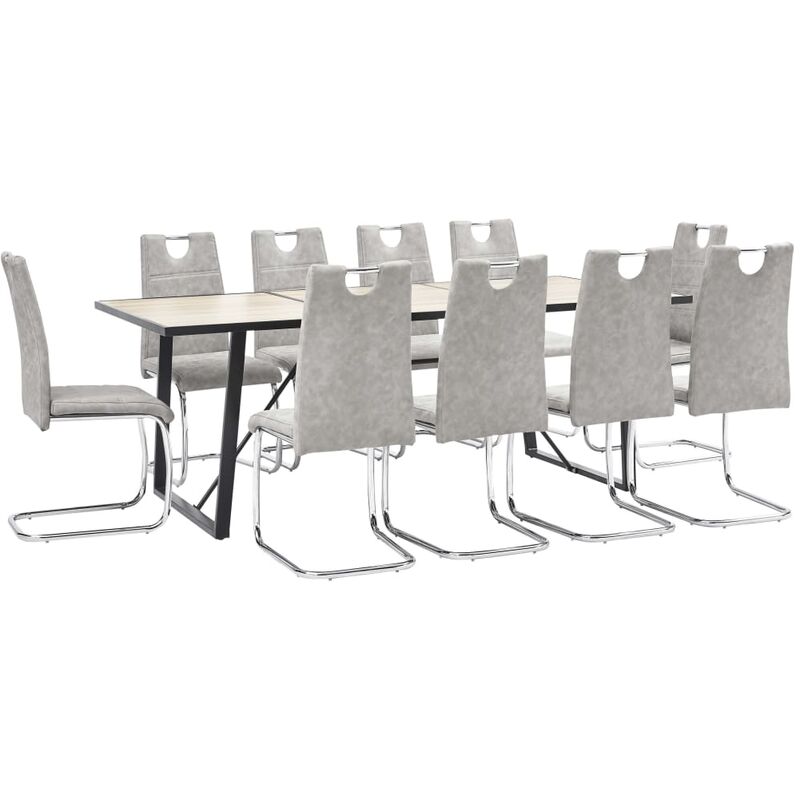 

vidaXL Juego de Comedor Cuero Sintético 11 Piezas Gris Claro - Gris