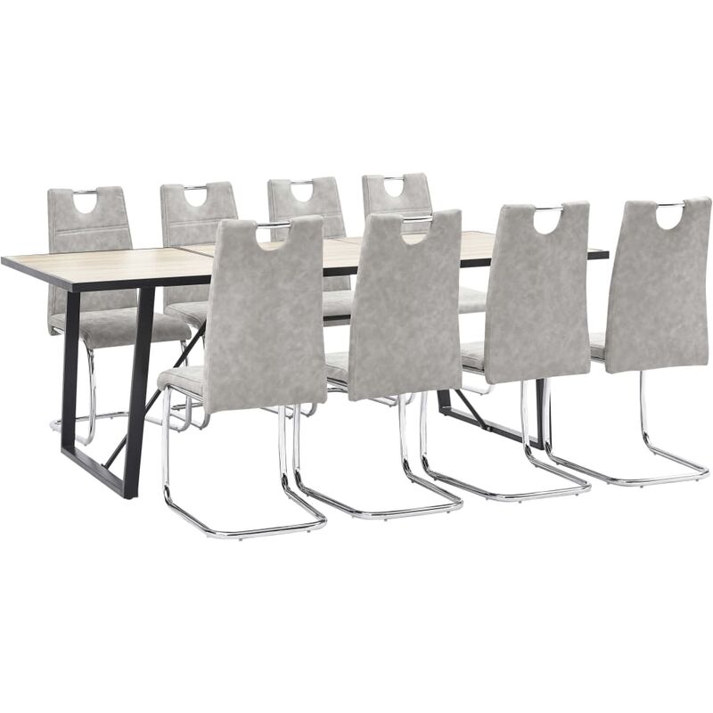 

vidaXL Juego de Comedor Cuero Sintético 9 Piezas Gris Claro - Gris