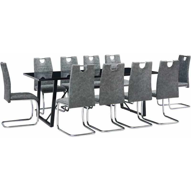 

vidaXL Juego de Comedor Cuero Sintético 11 Piezas Gris - Gris