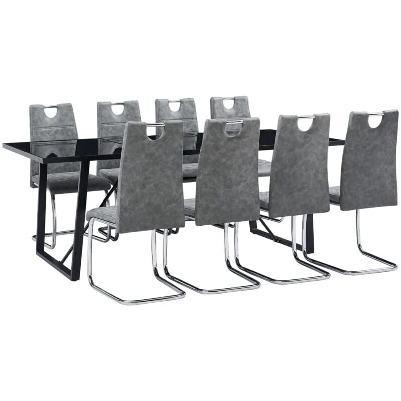 

vidaXL Juego de Comedor Cuero Sintético 9 Piezas Gris - Gris