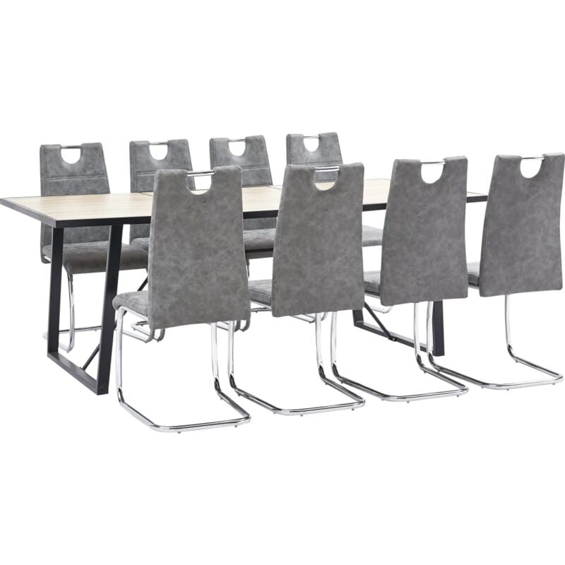 

vidaXL Juego de Comedor Cuero Sintético 9 Piezas Gris - Gris