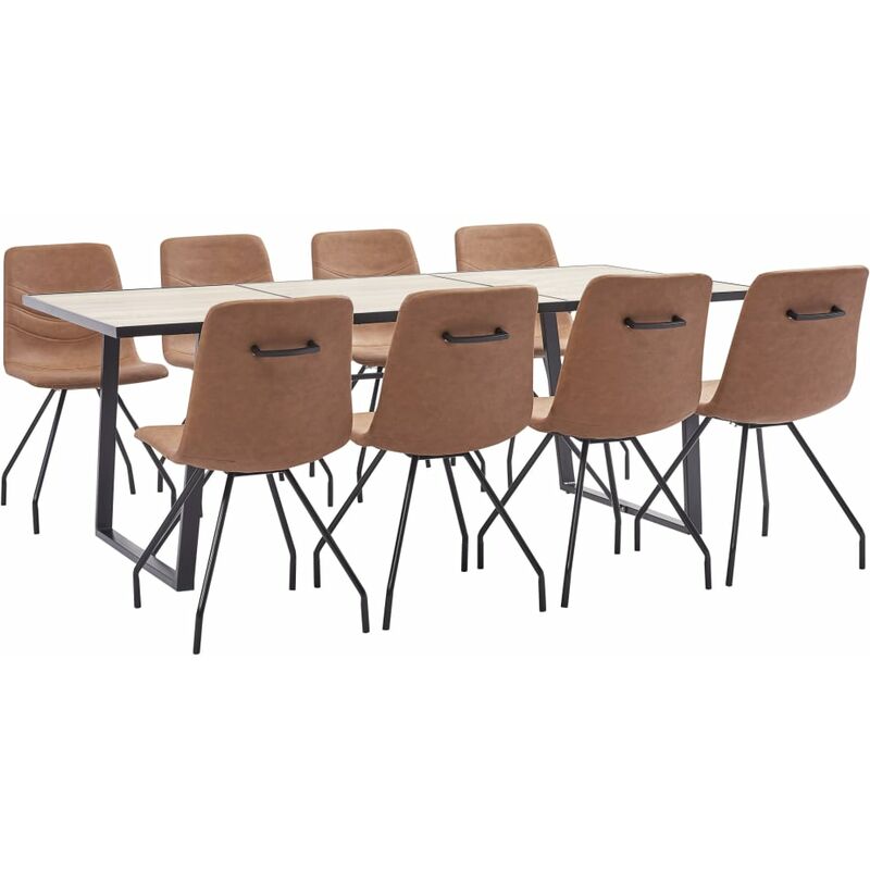 

Juego de comedor 9 piezas cuero sintético marrón