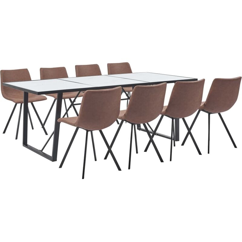 

Juego de comedor 9 piezas cuero sintético marrón intermedio
