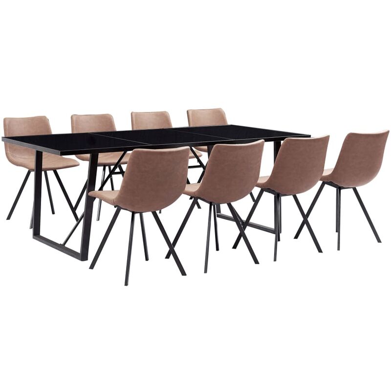 

Juego de comedor 9 piezas cuero sintético marrón intermedio