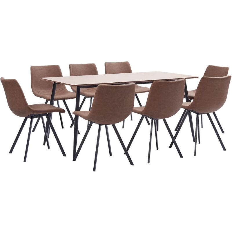 

Juego de comedor 9 piezas cuero sintético marrón intermedio