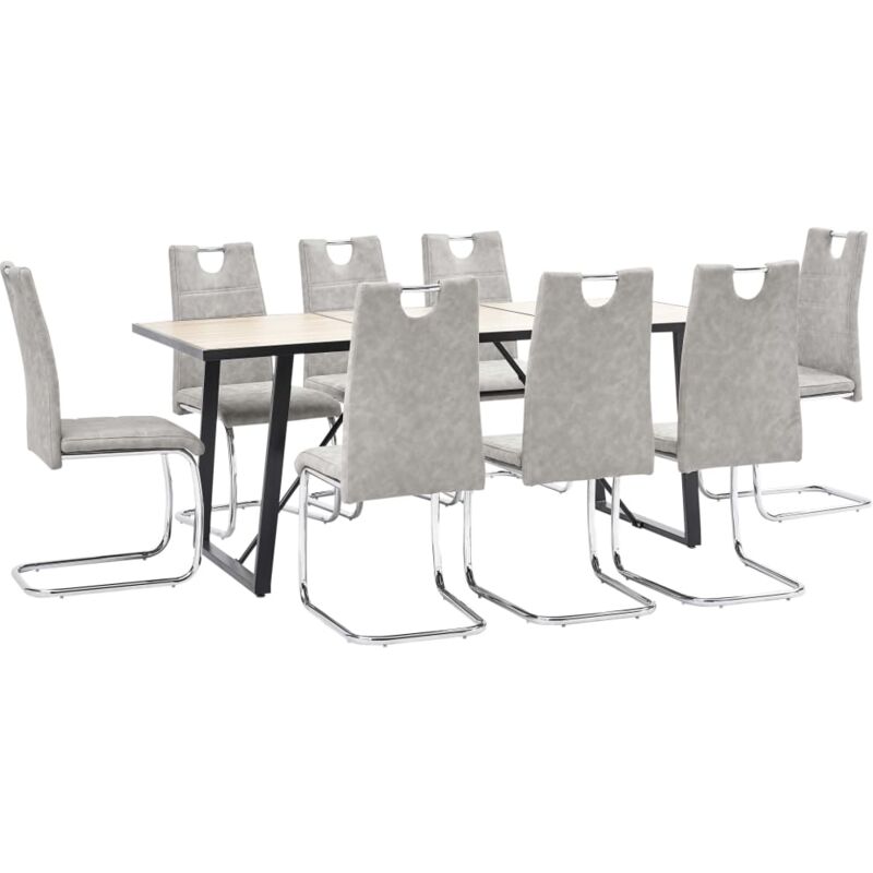 

vidaXL Juego de Comedor Cuero Sintético 9 Piezas Gris Claro - Gris