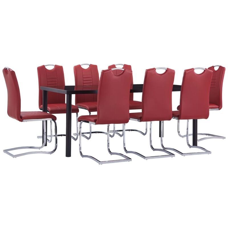 

Juego de comedor 9 piezas cuero sintético rojo